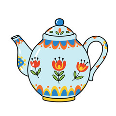 Decorative teapot with floral design in bright colors  