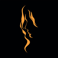 Orange silhouette of a girl. Vector illustration on a black background.	
