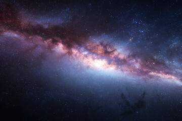 Starry night sky with clouds.. Panorama. Universe filled with stars, nebula and galaxy