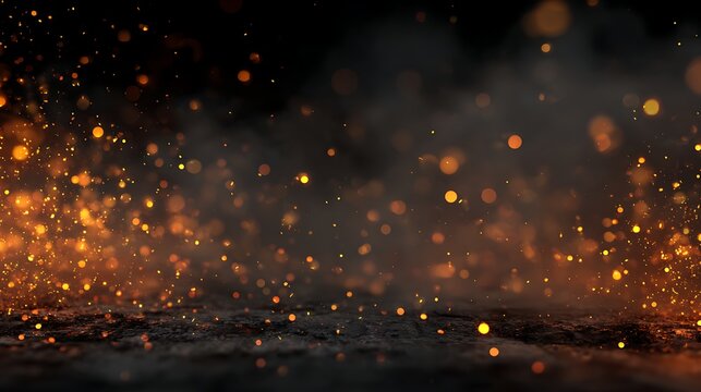 Minimal glowing embers drifting across a dark black background