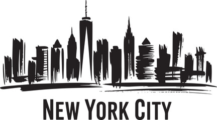 Fototapeta premium New york city grunge skyline vector silhouette illustration with expressive brush strokes for urban art design