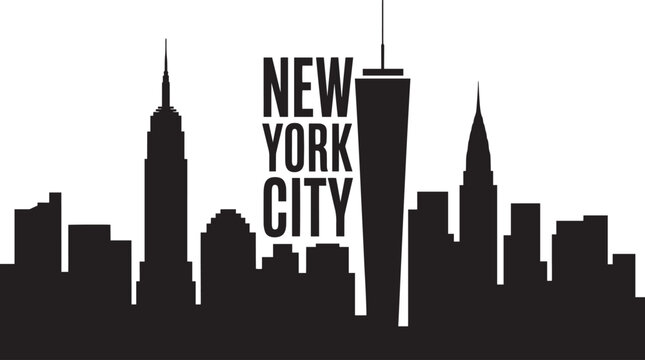 New york city classic skyline silhouette vector illustration featuring empire state and freedom tower buildings