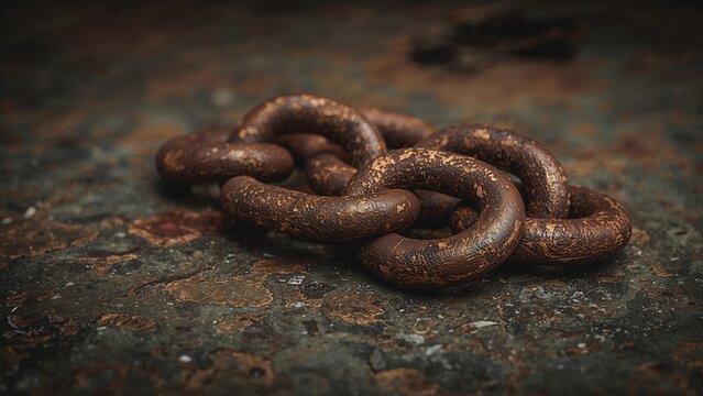 Rusty chain link on a weathered surface. Rust and corrosion, industrial and machinery, durability and age, hardware and metalwork, the concept of deterioration and resilience. - Powered by Adobe
