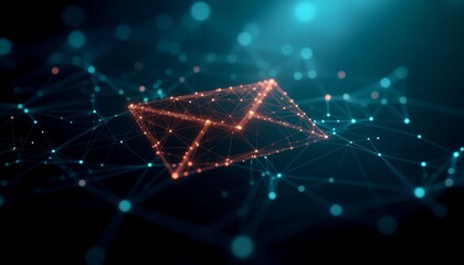 Digital email concept illustration showing a glowing message connected by a network of dots