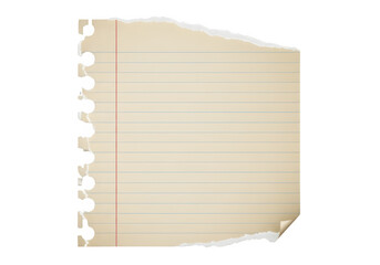 Single Torn Lined Notebook Paper PNG, Isolated on Transparent Background for Design and Mockups
