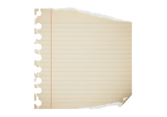 Single Torn Lined Notebook Paper PNG, Isolated on Transparent Background for Design and Mockups