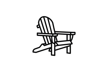 Fototapeta premium A simple line drawing of a wooden Adirondack chair on a white background.