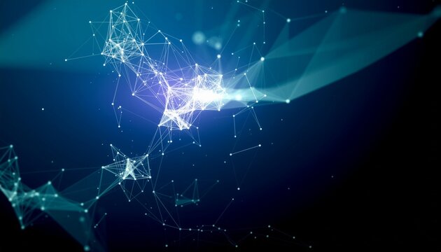 Abstract digital network connections with glowing dots and lines, representing data transfer and a technological futuristic concept