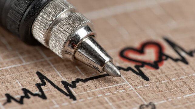 Close-up of a pen drawing an electrocardiogram on paper. - Powered by Adobe