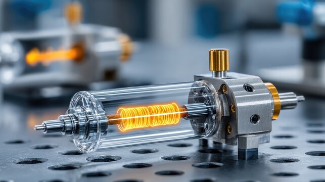 Close-up of a scientific instrument with glowing elements.