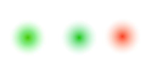 Three blurred glowing orbs of light in green and red against a black background