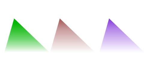Three abstract geometric triangles with vibrant gradients of green red and purple on a black background