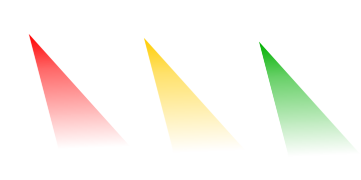 Three vibrant colored spotlights red yellow and green illuminating the darkness on a black background