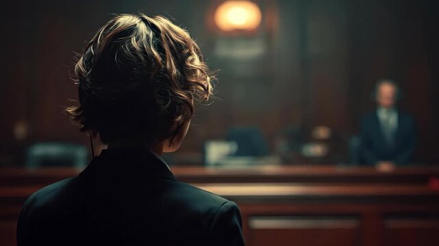 A Woman In A Dark Suit Adjusts Her Headphones In A Courtroom