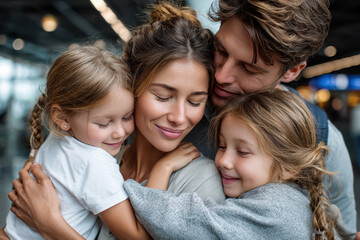Family reunion filled with love and joy at the airport terminal after a long separation