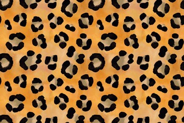 Seamless watercolor leopard print animal skin pattern, jpeg