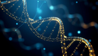 A beautiful rendering of a DNA double helix, glowing with vibrant light and a mesmerizing blue hue