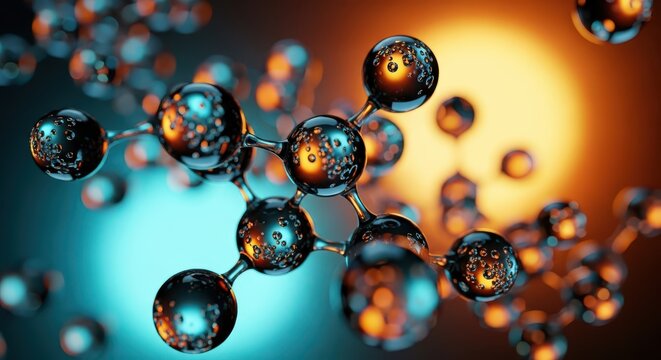 Futuristic 3D Render of a Molecular Structure or Nanotechnology Grid with Bright Orange and Blue Lighting on a Dark Background.