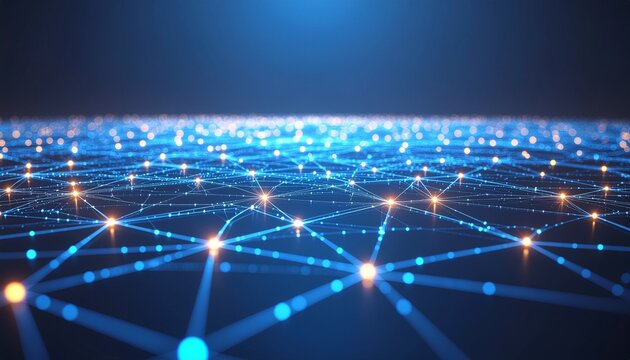 An abstract representation of a digital network with interconnected points of light, symbolizing the connectivity of the world