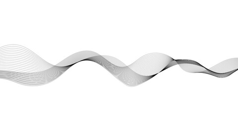 Wavy business curve lines on transparent background. Abstract ocean wave line background. Wave swirl, frequency sound wave, twisted curve lines with blend effect. Vector illustration	