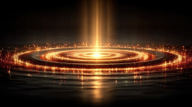 Glowing energy vortex with bright light and golden circles.