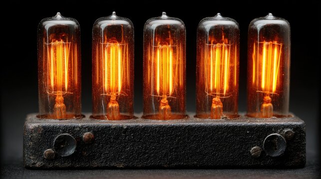 Glowing Vacuum Tubes Displaying Warm Orange Light.