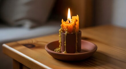 Sustainable toxin-free beeswax candle in terracotta holder for minimalist rustic home accessories