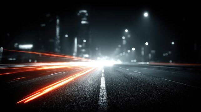 Nighttime City Street with Light Trails and Blurred Motion.