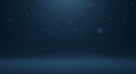 Naklejka premium Cinematic deep blue background with shimmering bokeh particles and soft light creating a magical, dreamy ambiance