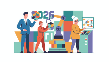 Future industry concepts Diverse team working with automation and robotics for 2025 goals
