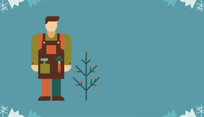 Professional handyman illustration in flat design style with tools and winter elements
