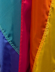 detail of the multicolor flags made of colored fabric