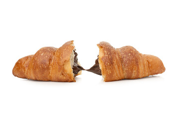 Croissant with chocolate on a white isolated background