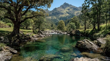 Tranquil Mountain Lake Scene - A Serene Nature Landscape.