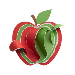 Apple Shaped Made of Paper stripes with ripped edges isolated on transparent background, PNG 