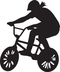 Fototapeta premium Black silhouette of a person riding aBMX bicycle rider cyclist on transparent background