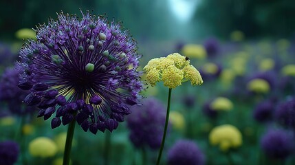 Vibrant Purple Allium Flowers Blooming in a Lush Garden.