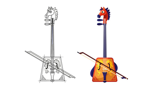 Mongolian Morin Khuur - Traditional Horsehead Fiddle Illustration.