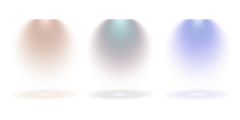 Three distinct spotlights illuminate a dark background with warm cool and blue light beams