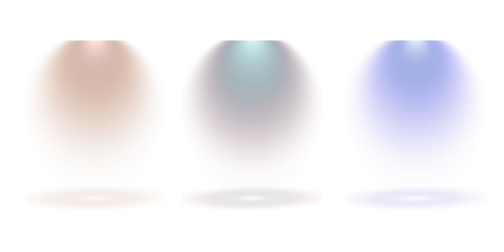 Three distinct spotlights illuminate a dark background with warm cool and blue light beams