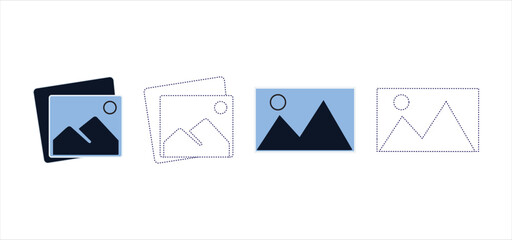 Gallery icon set for web and mobile apps. Photo album and picture symbols. Simple flat vector pictogram collection for UI design. Digital image, media portfolio sign.