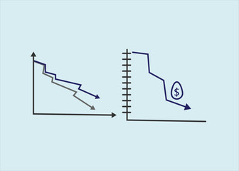 graph with decrease report diagram with recession and bankruptcy progress business and finance vector icons