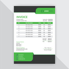 Professional corporate business invoice design with abstract geometric shapes, Print accounting or finance documents ready for payments and budgeting. Modern and creative office invoice template