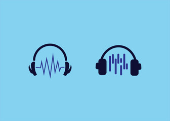 Wireless Headphone icon with sound wave outline and solid illustration vector