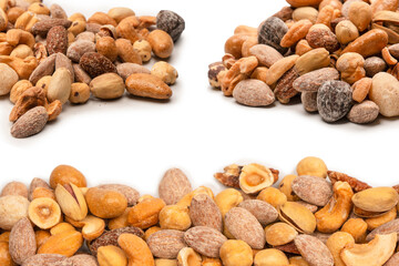 A group of almonds, pistachios, walnuts, macadamia, cashews.