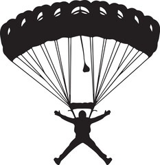 Silhouette of a skydiver with open parachute against white background skydiving jumping on transparent background