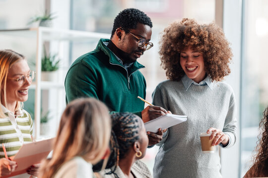 Diverse business team collaborating during office meeting