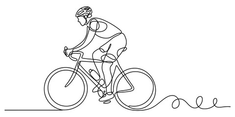 Cyclist riding a road bicycle in continuous one line drawing style, depicting active lifestyle, sport, healthy living and fitness activity Vector