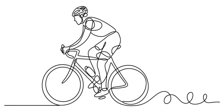 Cyclist riding a road bicycle in continuous one line drawing style, depicting active lifestyle, sport, healthy living and fitness activity Vector