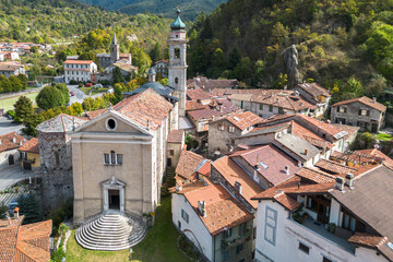 Aerial view of Garessio, a typical alpine town located on the border between Liguria and Piemonte regions, Italy